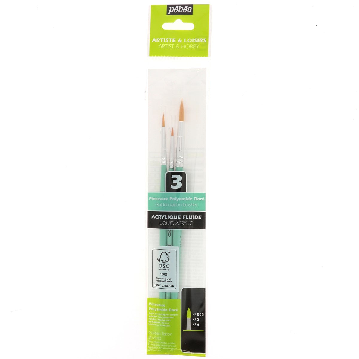 3 pinceaux polyamide doré ronds pour peinture sur cuir - Poils synthétiques - Pébéo 952309