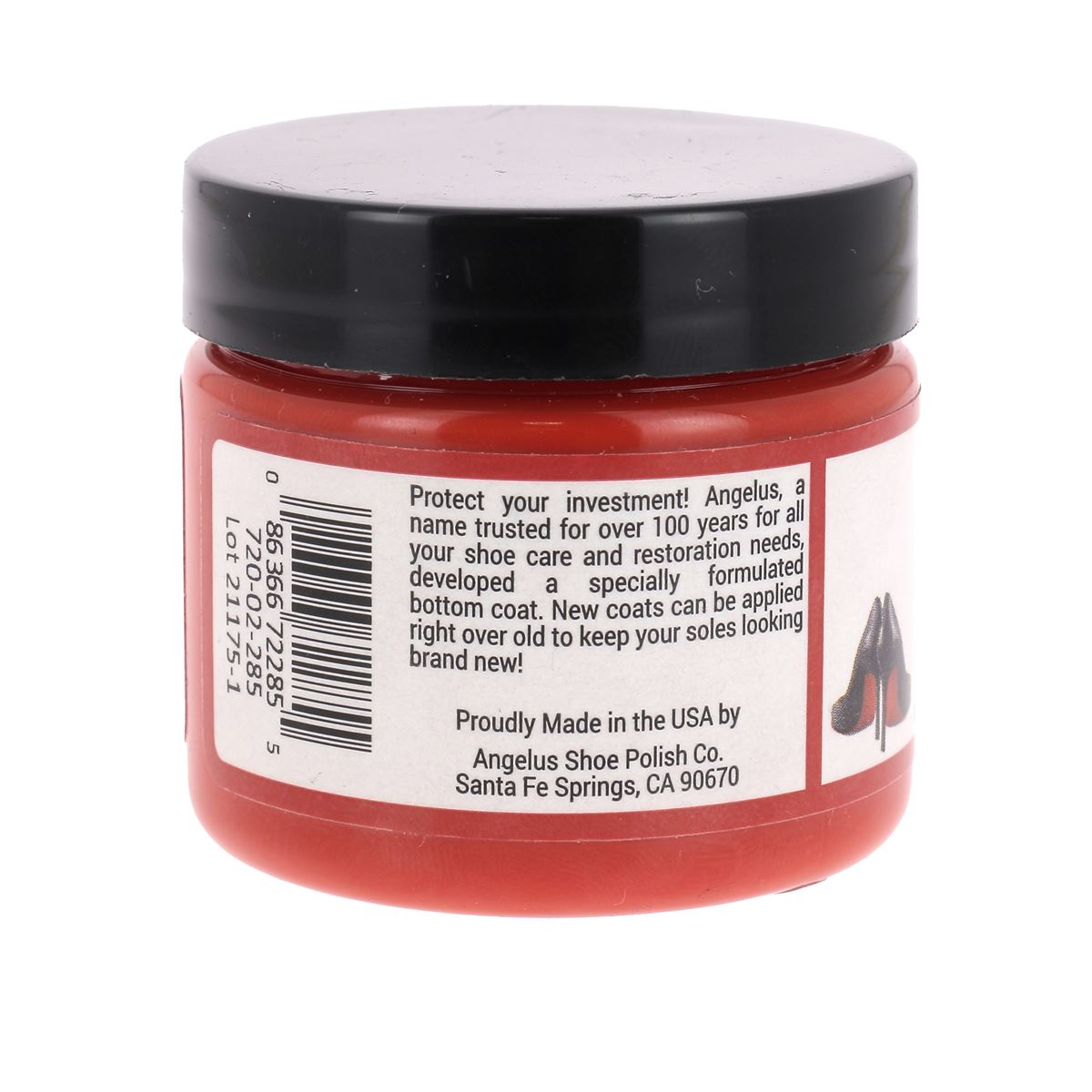 Peinture rouge Angelus pour semelles de chaussures, teinture de 60ml, appliquée sur une semelle en caoutchouc.