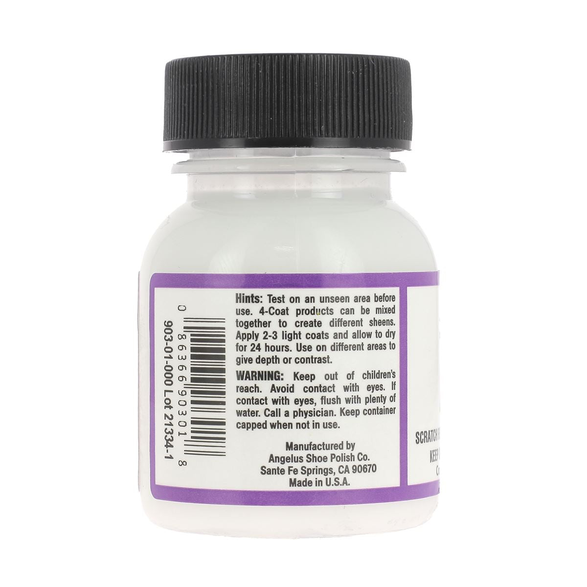 Finition renforcée en uréthane 4-couches pour peinture Angelus, flacon de 29,5ml, application sur surface peinte.