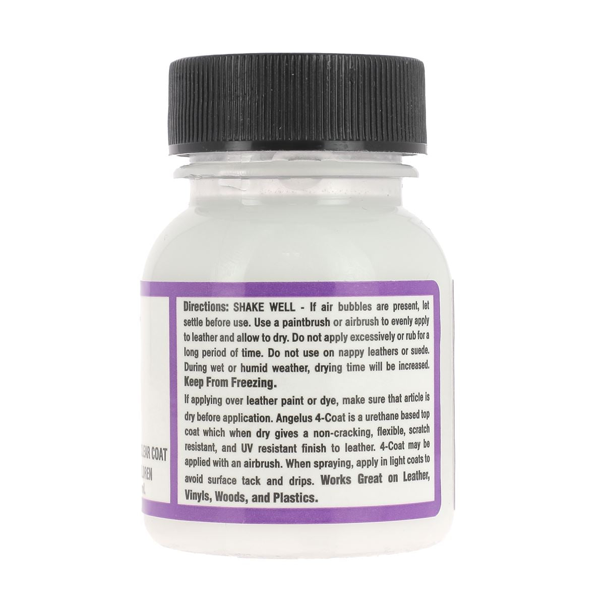 Finition renforcée en uréthane 4-couches pour peinture Angelus, flacon de 29,5 ml, appliquée sur une surface en peinture.