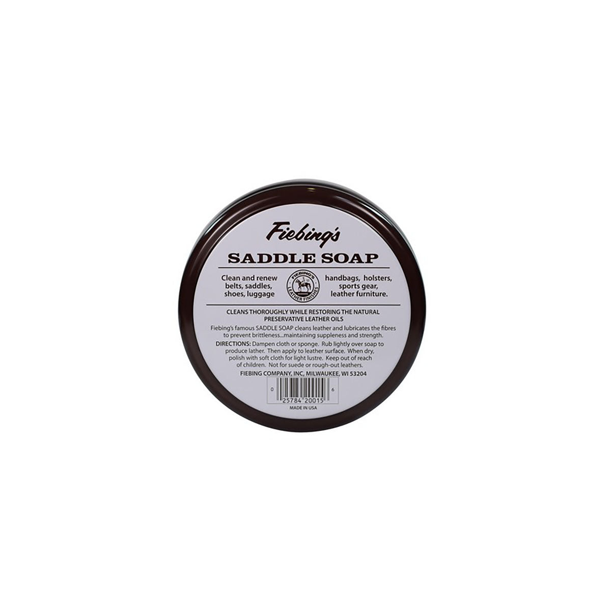 Savon glycériné Fiebing's pour l'entretien du cuir, flacon de 340g, nettoie et protège le cuir avec efficacité.