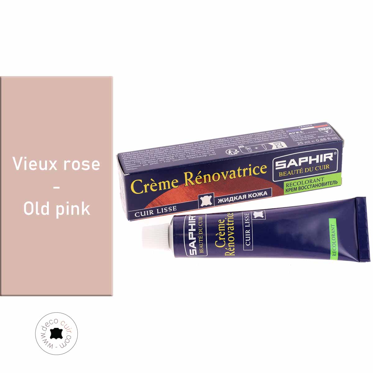 Crème rénovatrice recolorante Saphir Vieux Rose pour entretien du cuir, 25 ml, texture crème dans un pot.
