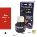 Teinture française Saphir 50ml avec base rouge 11, liquide colorant pour cuir ou artisanat, dans un flacon.