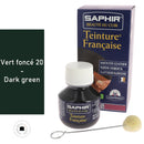 Teinture française Saphir 50ml vert foncé pour cuir, finition riche et profonde, dans un flacon élégant.