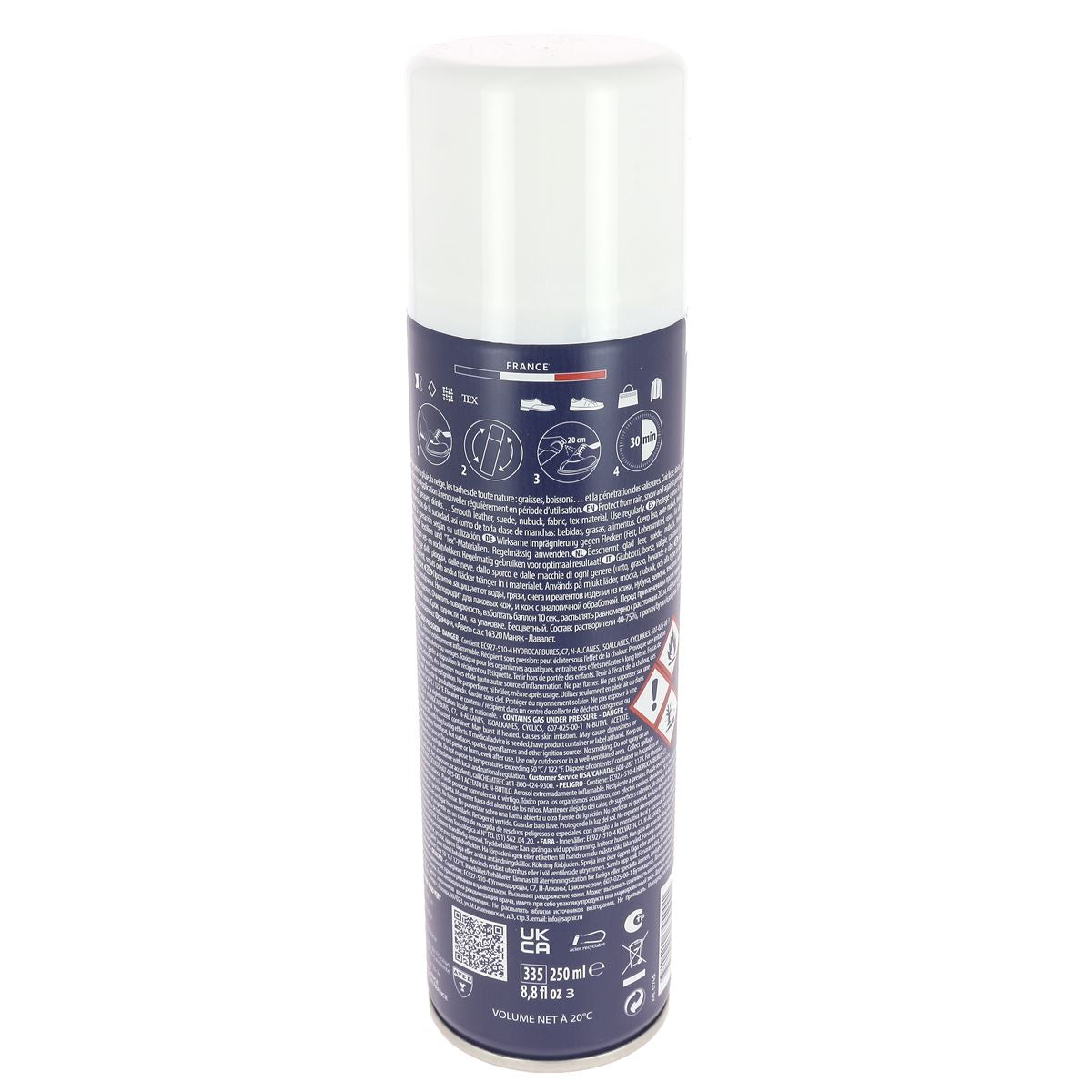 Imperméabilisant anti-taches Saphir Invulver pour cuir, bouteille de 250 ml, protection contre l'eau et les taches.