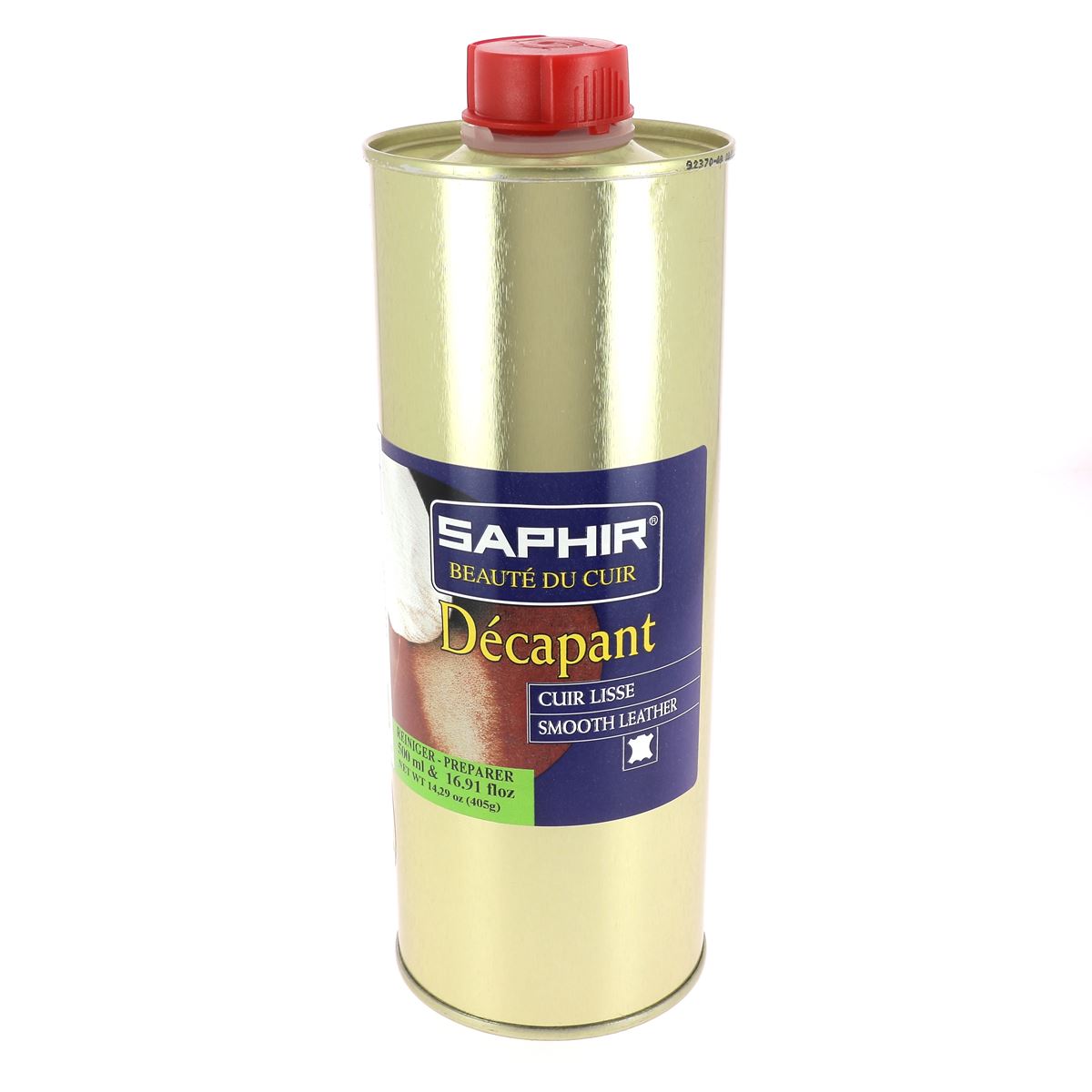 Décapant pour cuir Saphir, teintures et peintures, en bouteille, utilisé pour nettoyer et préparer le cuir avant la coloration.