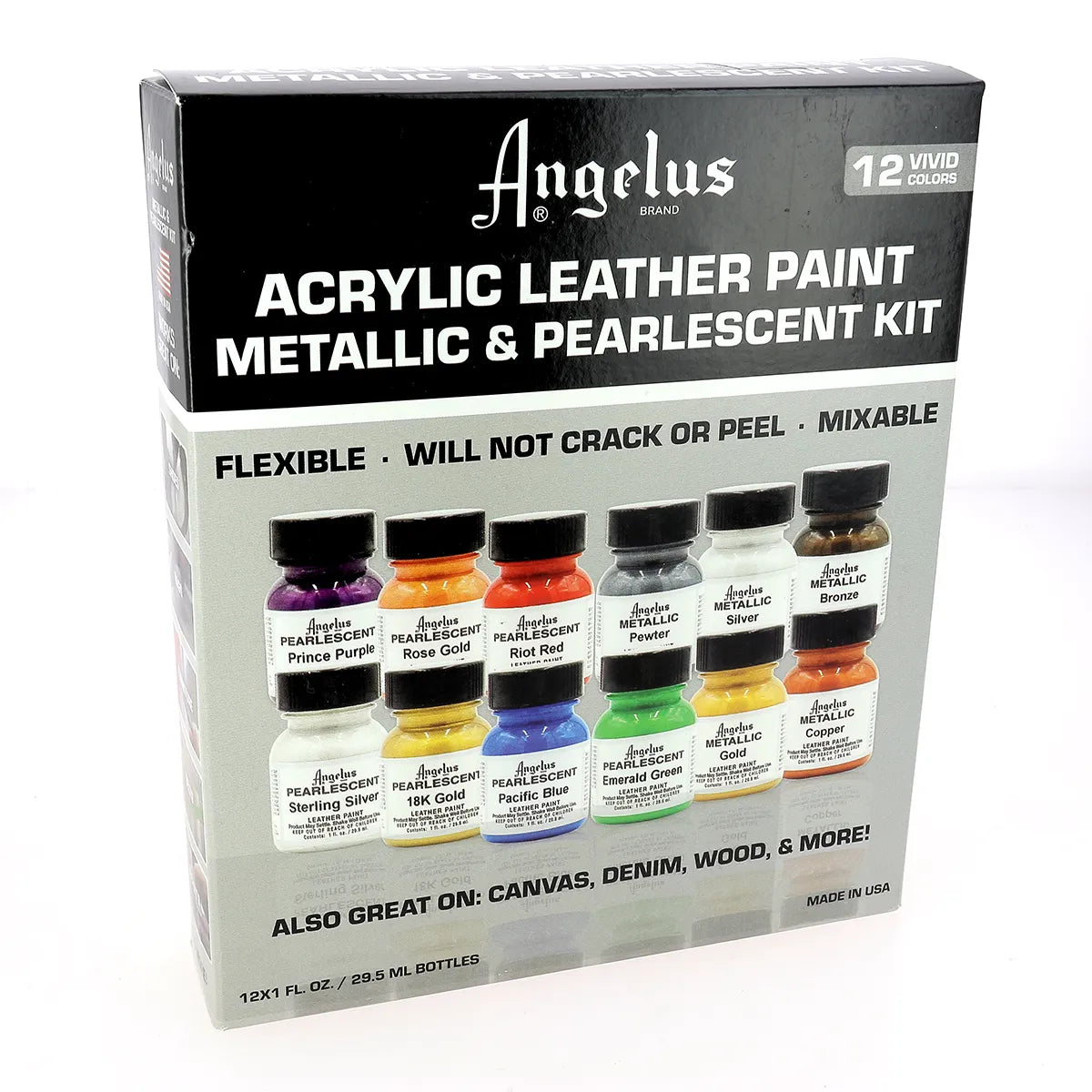 Kit de peintures pour cuir Angelus métalliques et nacrées : couleurs iridescentes
