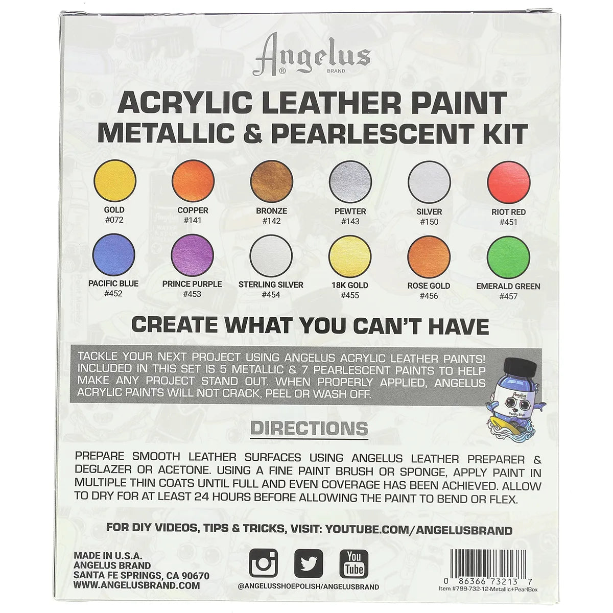Kit de peintures pour cuir Angelus METALLIC & PEARLESCENT : nuancier et conseils d'utilisation