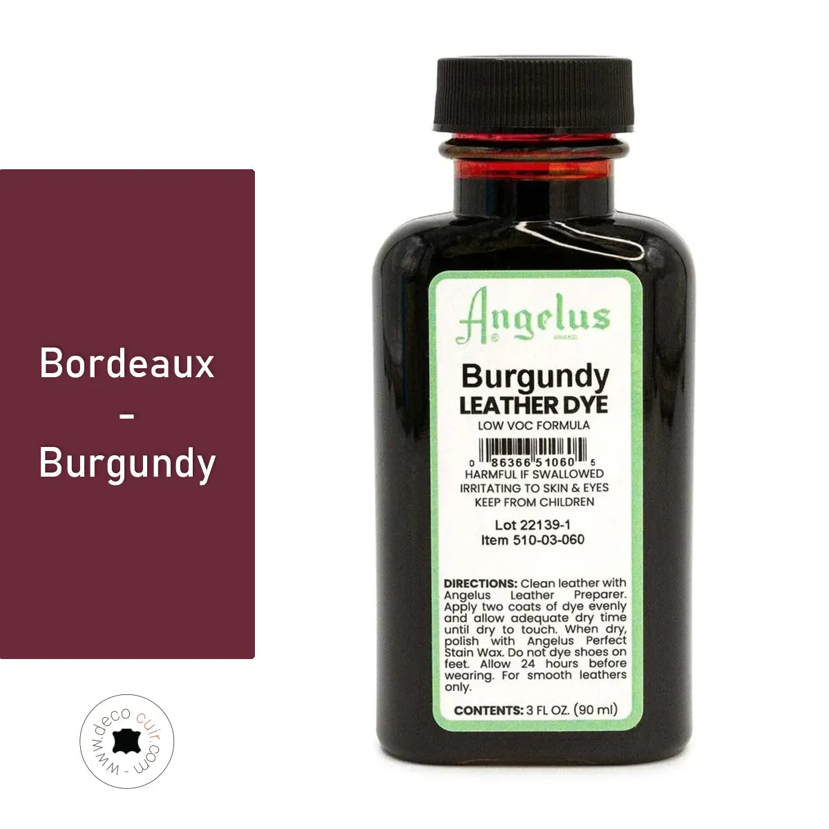 Teinture pour cuir Angelus à faible teneur en COV bordeaux
