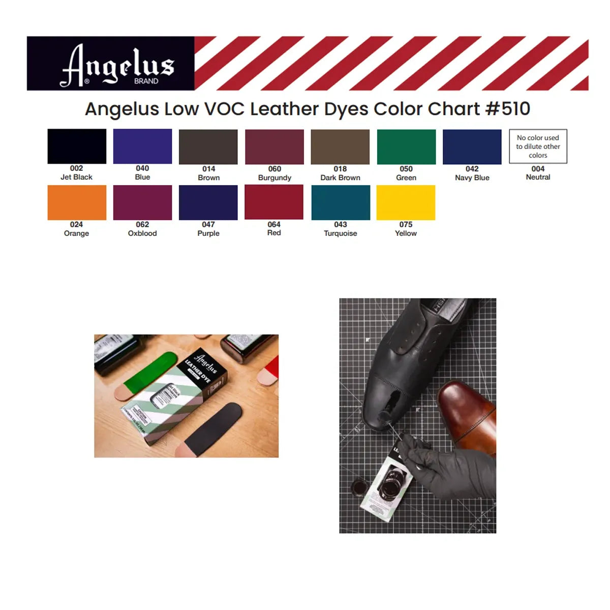 Nuancier de couleurs teinture pour cuir Angelus à faible COV