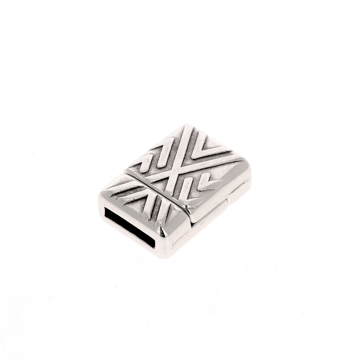 Fermoir bijou aimanté en forme de triangle pour lacet plat de 10 mm, en argent vieilli, création de bijoux.