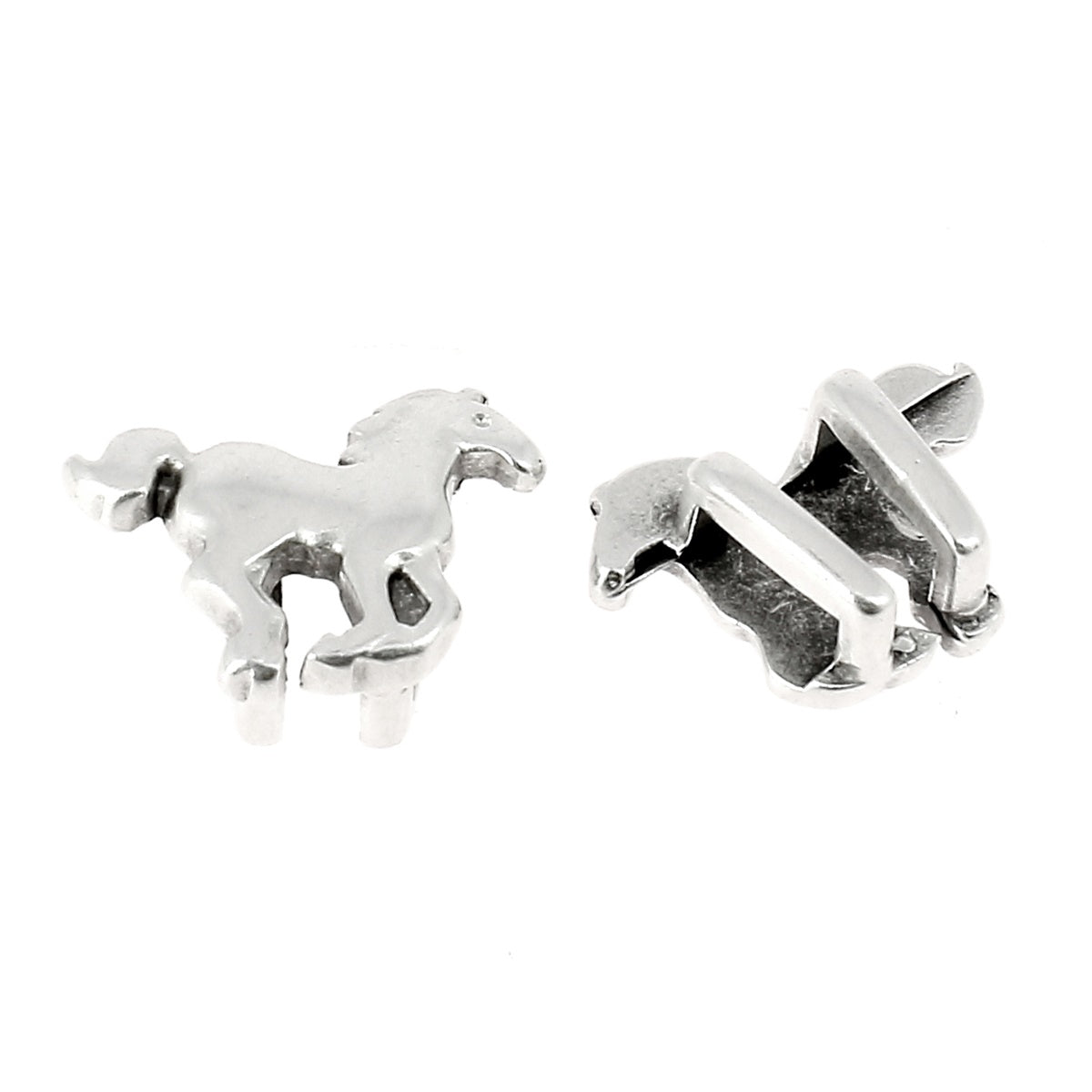 Coulissant cheval en argent vieilli, lacet plat 5 mm, création bijoux pour montages et bracelets, image montrant le détail du produit