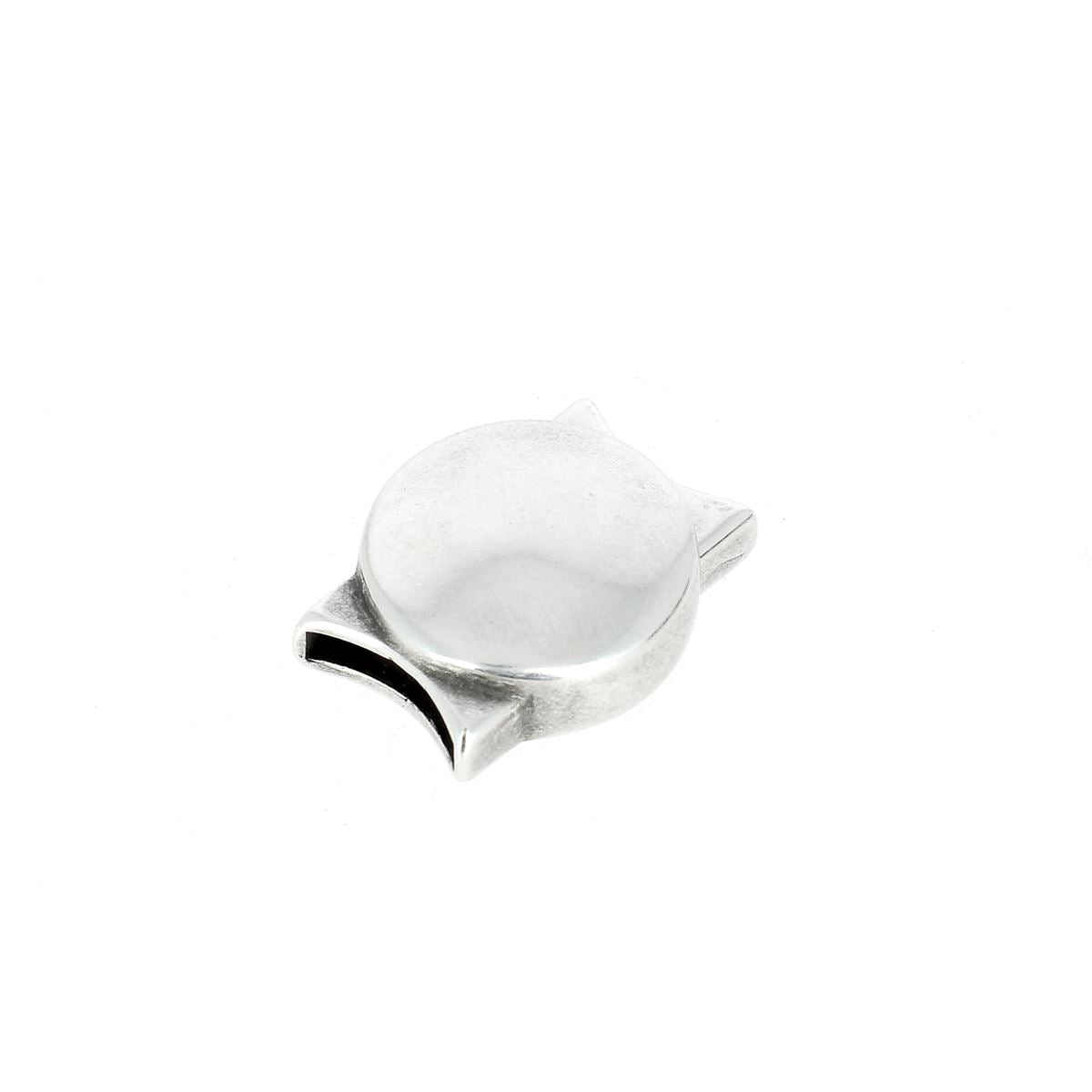Fermoir bijou aimanté rond en argent vieilli, pour lacet plat 10mm, création de bijoux élégante et pratique.
