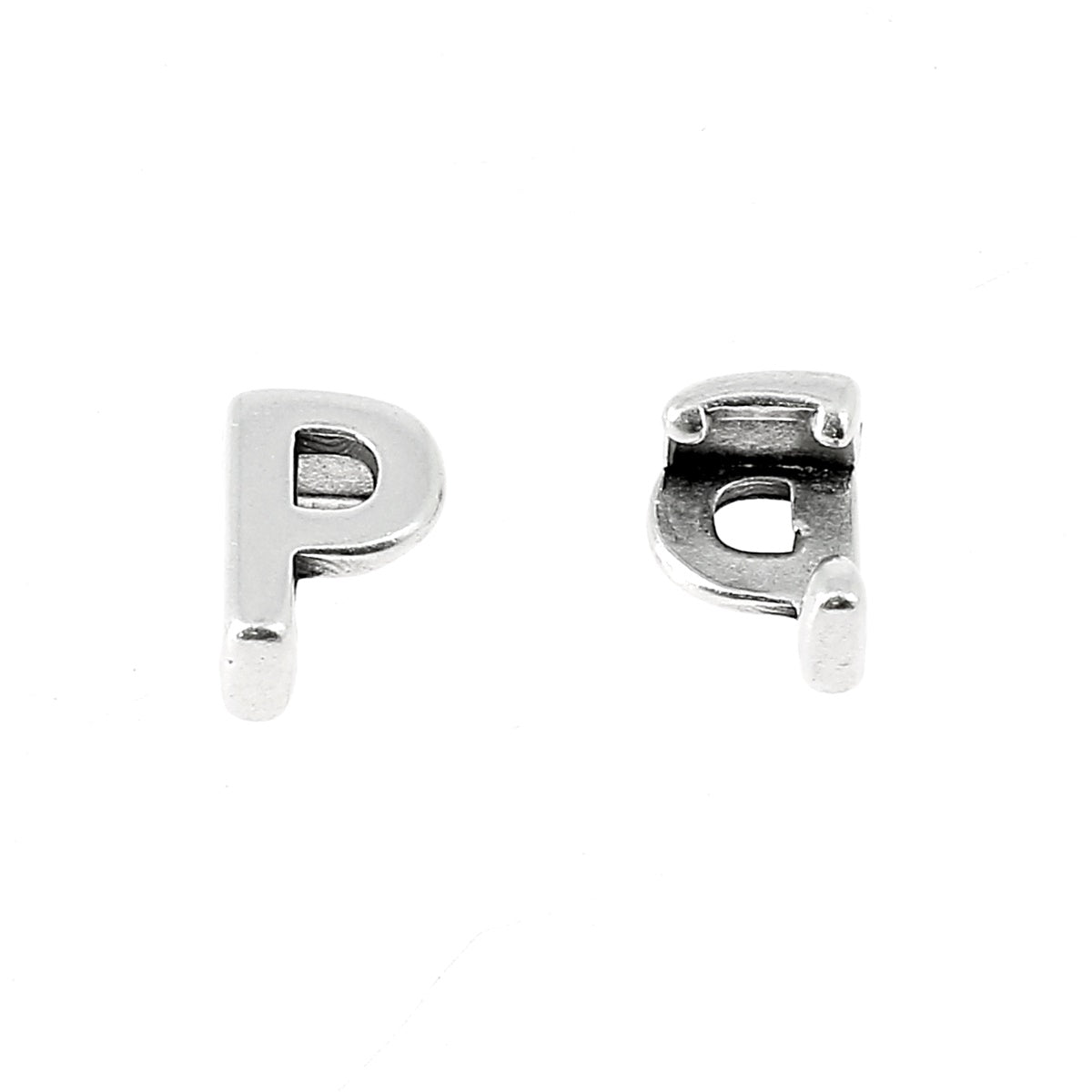 Coulissant à griffe Lettre en argent vieilli avec lacet 5 mm, création bijou élégante et fine, pour accessoires de bijoux.