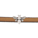 Coulissant ABEILLE en argent vieilli, lacet plat 5mm, création bijou avec motif abeille, finition élégante et détaillée.