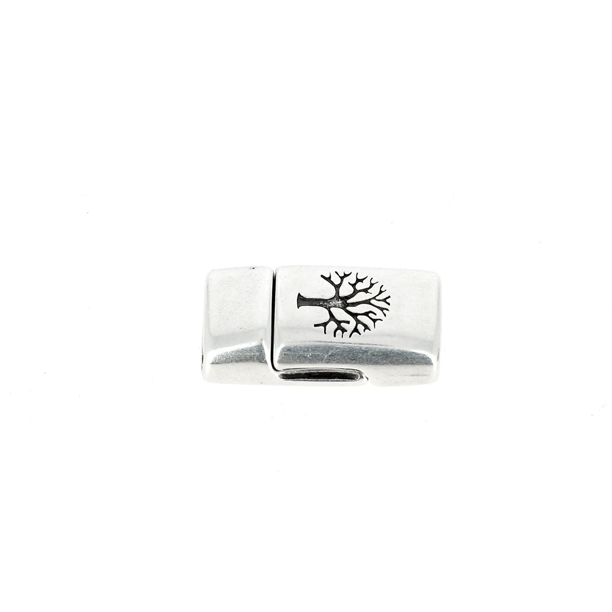 Fermoir bijou aimanté Arbre de Vie avec lacet plat 10mm pour créations de bijoux, image montrant le fermoir en détail.