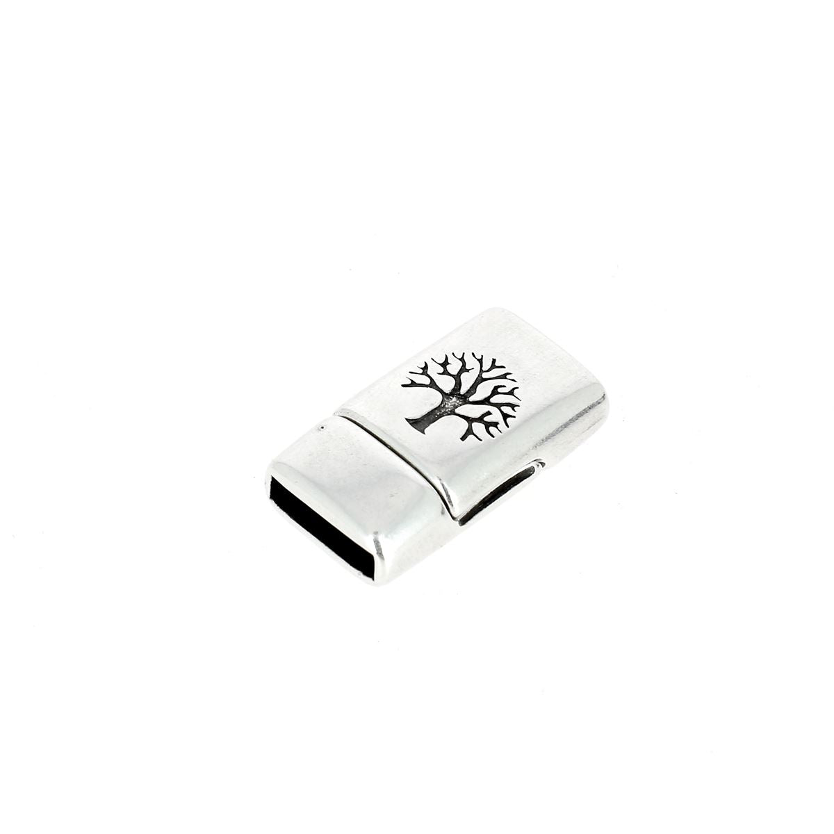 Fermoir bijou aimanté Arbre de Vie avec lacet plat 10mm, création de bijoux, pièce en métal pour bracelet ou collier.