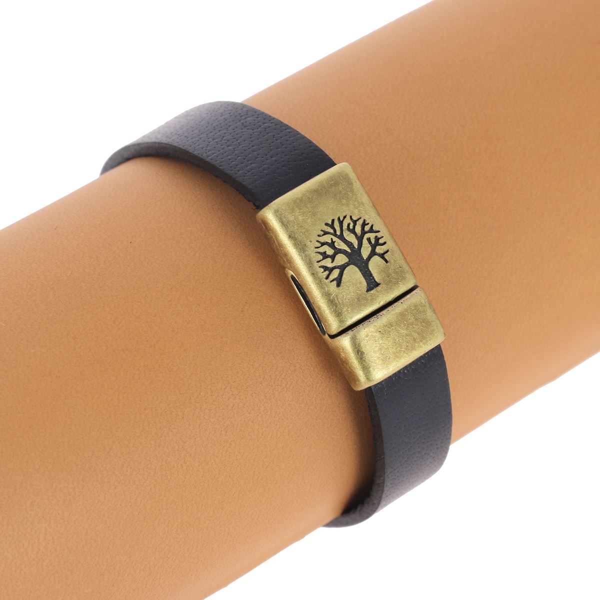 Fermoir bijou aimanté Arbre de Vie avec lacet plat 10mm, création de bijoux, accessoire élégant pour bracelet ou collier.