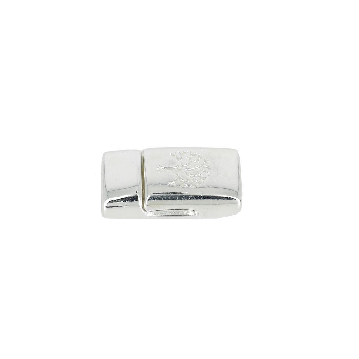 Fermoir bijou aimanté Arbre de Vie avec lacet plat 10mm, création de bijoux, en métal argenté.