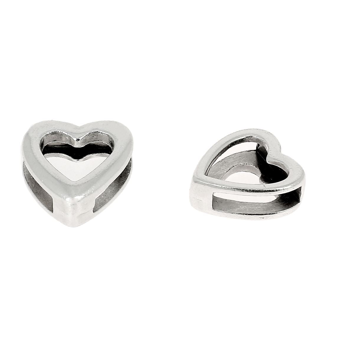 Passant coulissant pour bracelet en cuir de 10 mm, cœur creux en argent vieilli, création de bijoux.