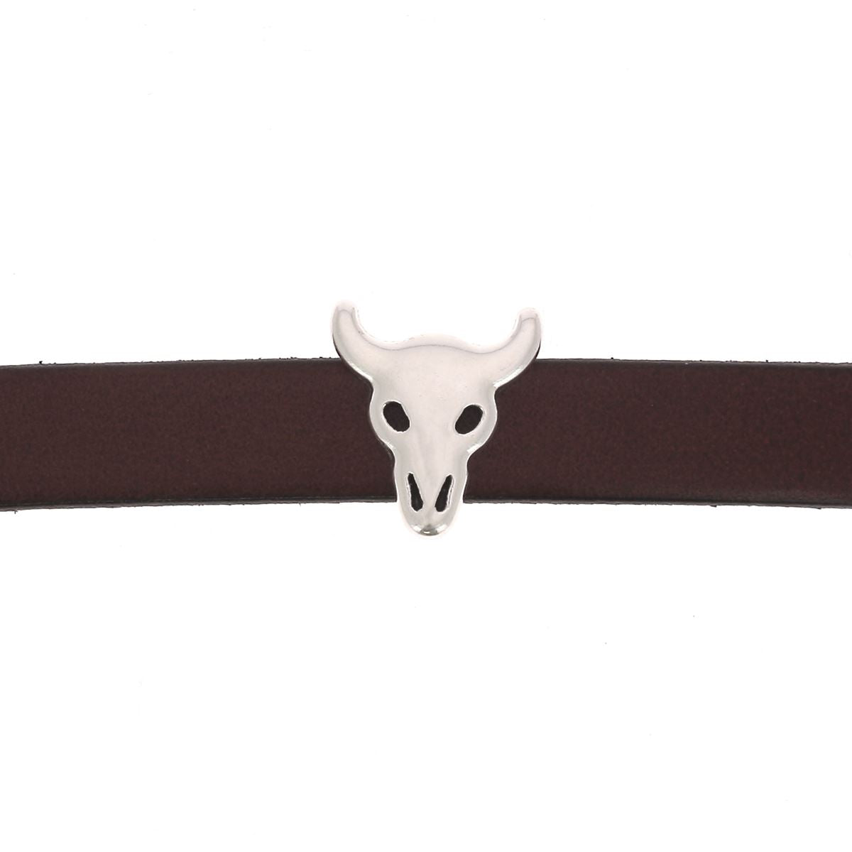 Perle passant crâne de buffle pour bracelet en cuir de 10 mm de large