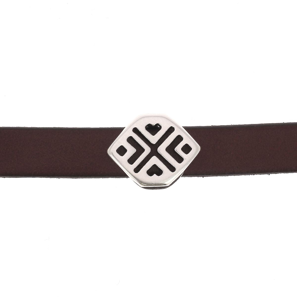 Passant coulissant en argent vieilli pour bracelet cuir, création bijou de 10 mm, idéal pour montages de bijoux.