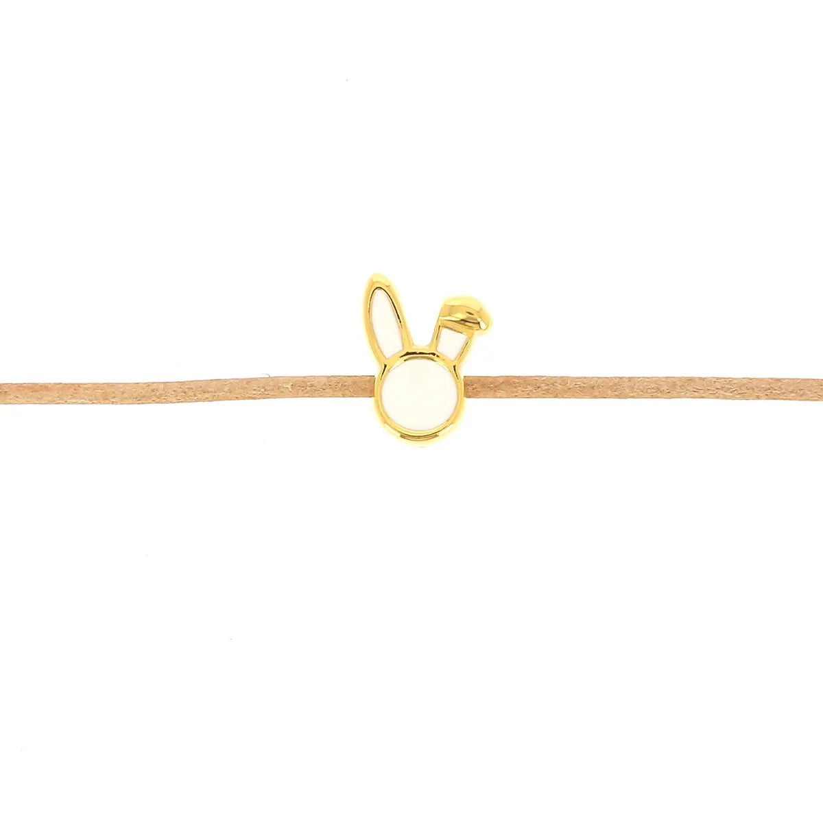 Perle passant LAPIN - Lacet rond 2mm - OR 24K et BLANC