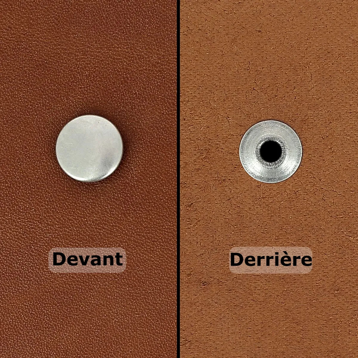 Rivet en laiton argenté vieilli, lot de rivets moyens Deco Cuir, accessoires pour cuir ou bricolage, visible en gros plan