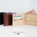 Tutoriel de portefeuille en cuir Deco Cuir avec motif sauvage, montrant les étapes de fabrication du porte-monnaie en cuir.