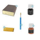 Set d'outils Deco Cuir pour travailler les tranches de cuir, comprenant pinceaux, couteaux et accessoires pour finition.