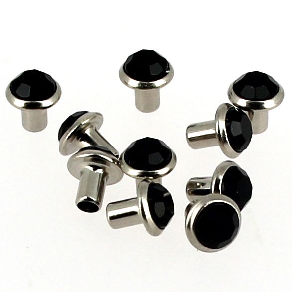 Lot de 10 rivets strass noirs Deco Cuir, accessoires décoratifs en métal pour personnaliser vêtements ou accessoires.