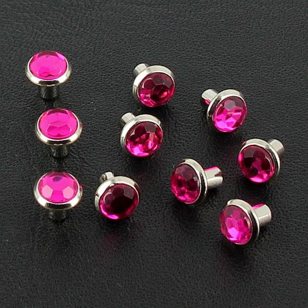 Lot de 10 rivets strass roses fuchsia Deco Cuir, accessoires mode avec détails brillants pour personnaliser vêtements ou accessoires.