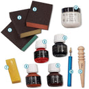 Kit d'outils Deco Cuir pour travailler les tranches de cuir, comprenant pinceaux et accessoires pour la finition des surfaces.