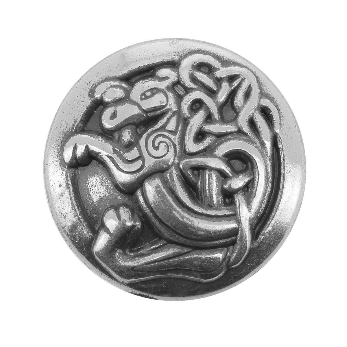 Concho à visser Chien Celtique en argent vieilli, 25mm, accessoire de mode de la marque Ivan, détail visible.
