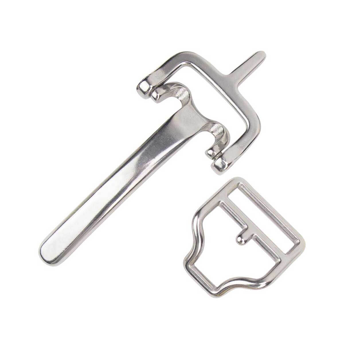 Fermoir pour sac CINCH en inox, accessoire de maroquinerie robuste et élégant, pour fixation sécurisée.