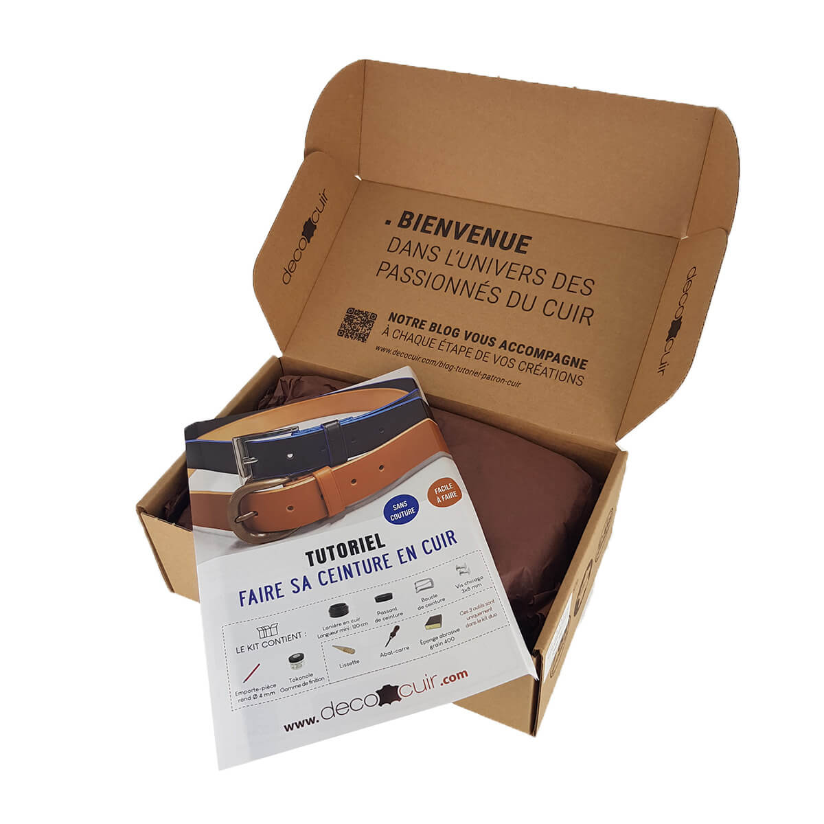 Lanières en cuir sans couture Deco Cuir pour kit DIY de ceinture, deux bandes de cuir souple et durable.