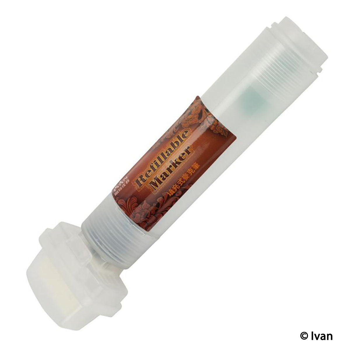 Marqueur à teinture rechargeable Ivan, outil de peinture et teinture avec corps bleu et capuchon, visible sur l'image.