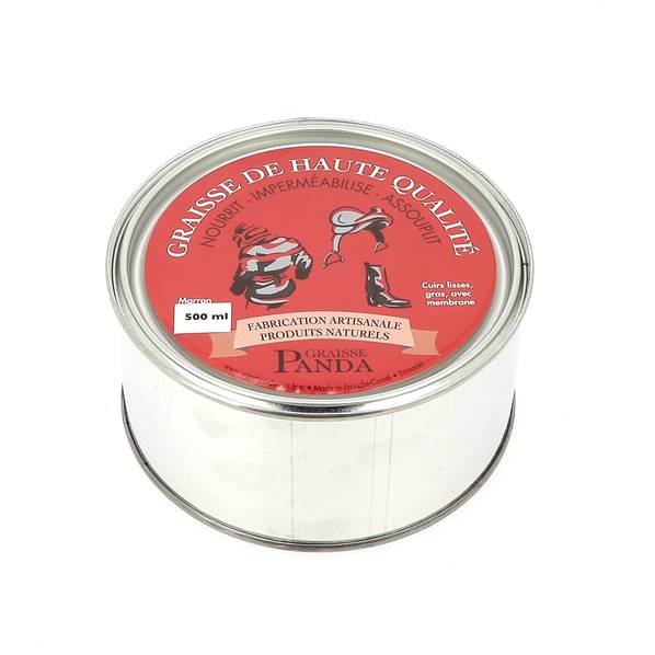 Graisse Panda Trimadel pour nourrir et protéger le cuir marron, bouteille de 500 ml, entretien du cuir.