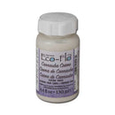 Crème à la cire de Carnauba Eco Flo pour l’entretien du cuir, en pot de 130 ml, avec applicateur en cuir naturel.