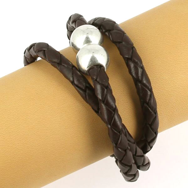 Lacet en cuir tressé rond de 50cm, couleur chocolat, pour chaussures, de la marque Deco Cuir.