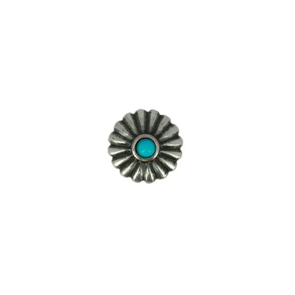 Concho à visser FLEUR ronde avec pierre turquoise, accessoire en argent vieilli, 12mm, de la marque Ivan.