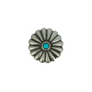 Concho à visser FLEUR ronde avec pierre turquoise en argent vieilli, accessoire pour cuir ou textile, 19mm.