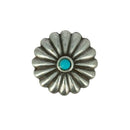 Concho à visser FLEUR ronde avec pierre turquoise en argent vieilli, accessoire pour bijoux ou accessoires en métal.