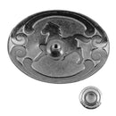 Concho CHEVAL en argent vieilli, accessoires de 35x25mm, conçu par Ivan, détails visibles en métal antique.