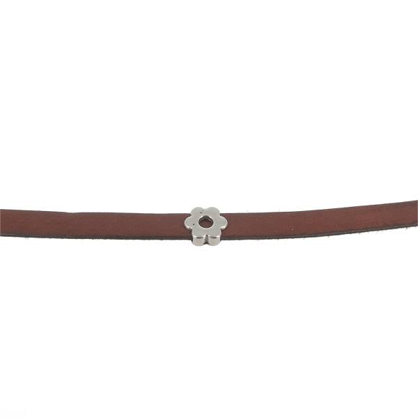 Coulissant petite fleur en argent vieilli, lanière de 10 mm pour créations de bijoux, finition élégante et détaillée.