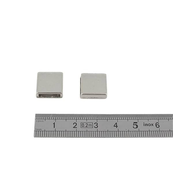Coulissant classique carré plat en argent vieilli, lanière de 10 mm pour créations de bijoux, image montrant la finition et la forme.
