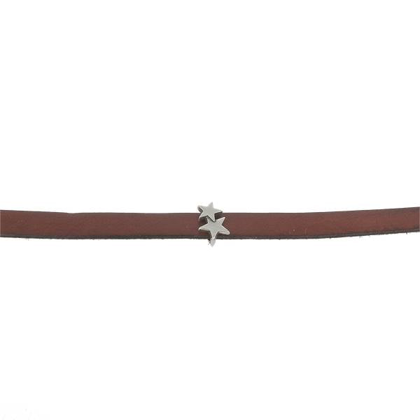 Coulissant Deux Étoiles en argent vieilli, lanière de 10 mm pour création de bijoux, montrée en gros plan.