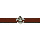 Coulissant FLEUR DE LYS en argent vieilli, lanière de 10 mm, création de bijoux, détail élégant et artisanal.