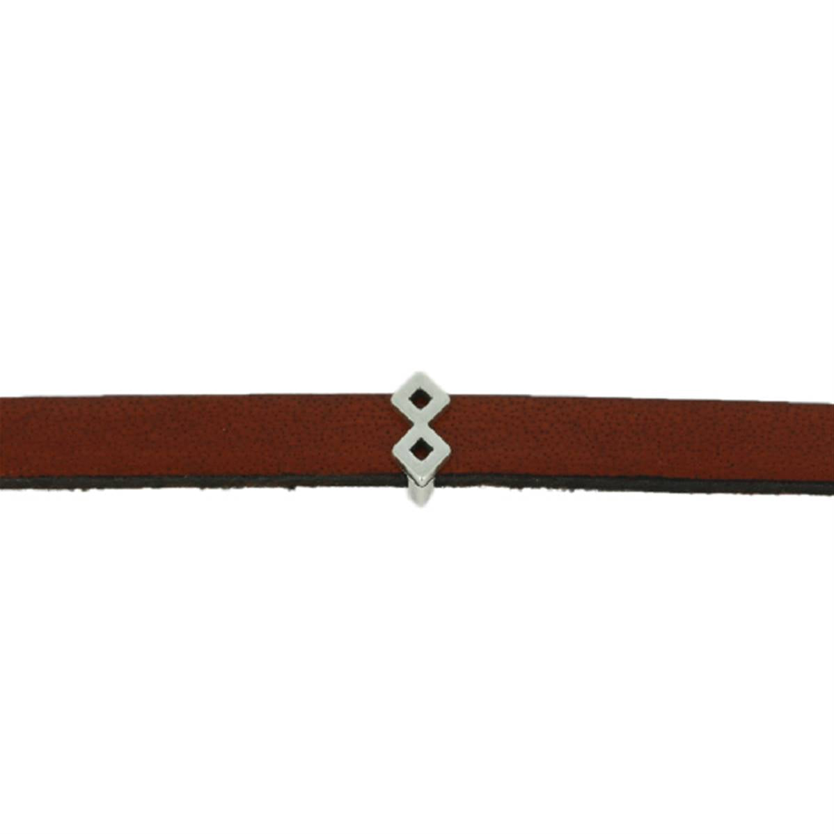 Coulissant deux losanges en argent vieilli, lanière de 10 mm, pour créations de bijoux, visible en détail dans l'image.