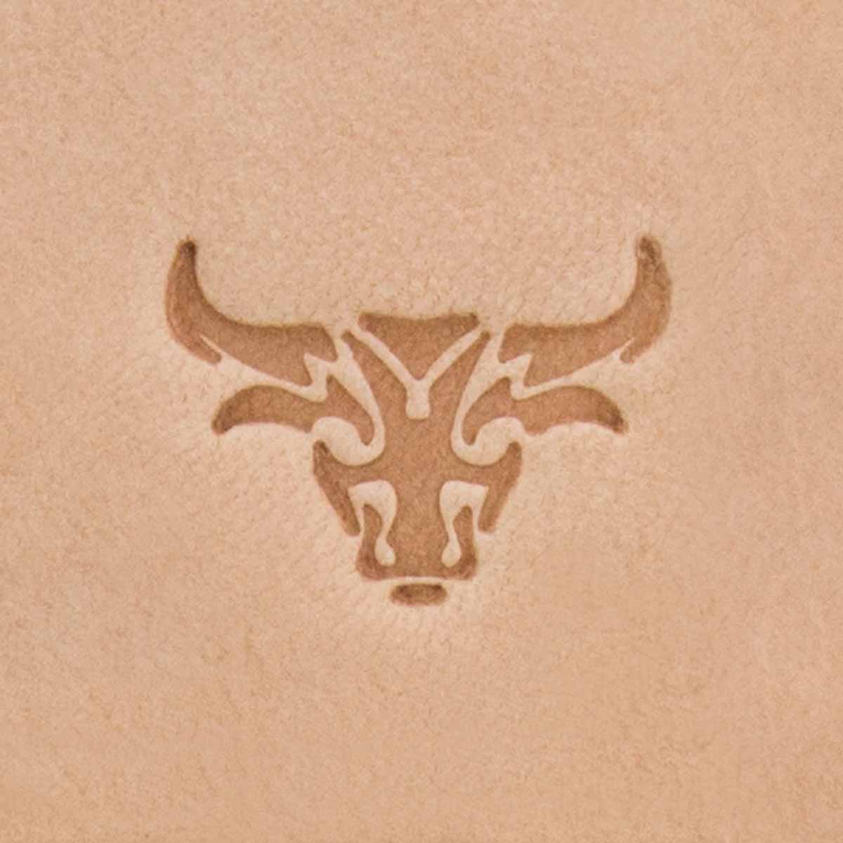 Matoir 3D Tandy Leather représentant un taureau ethnique pour outils de cuir, modèle 8692, avec détails en relief.